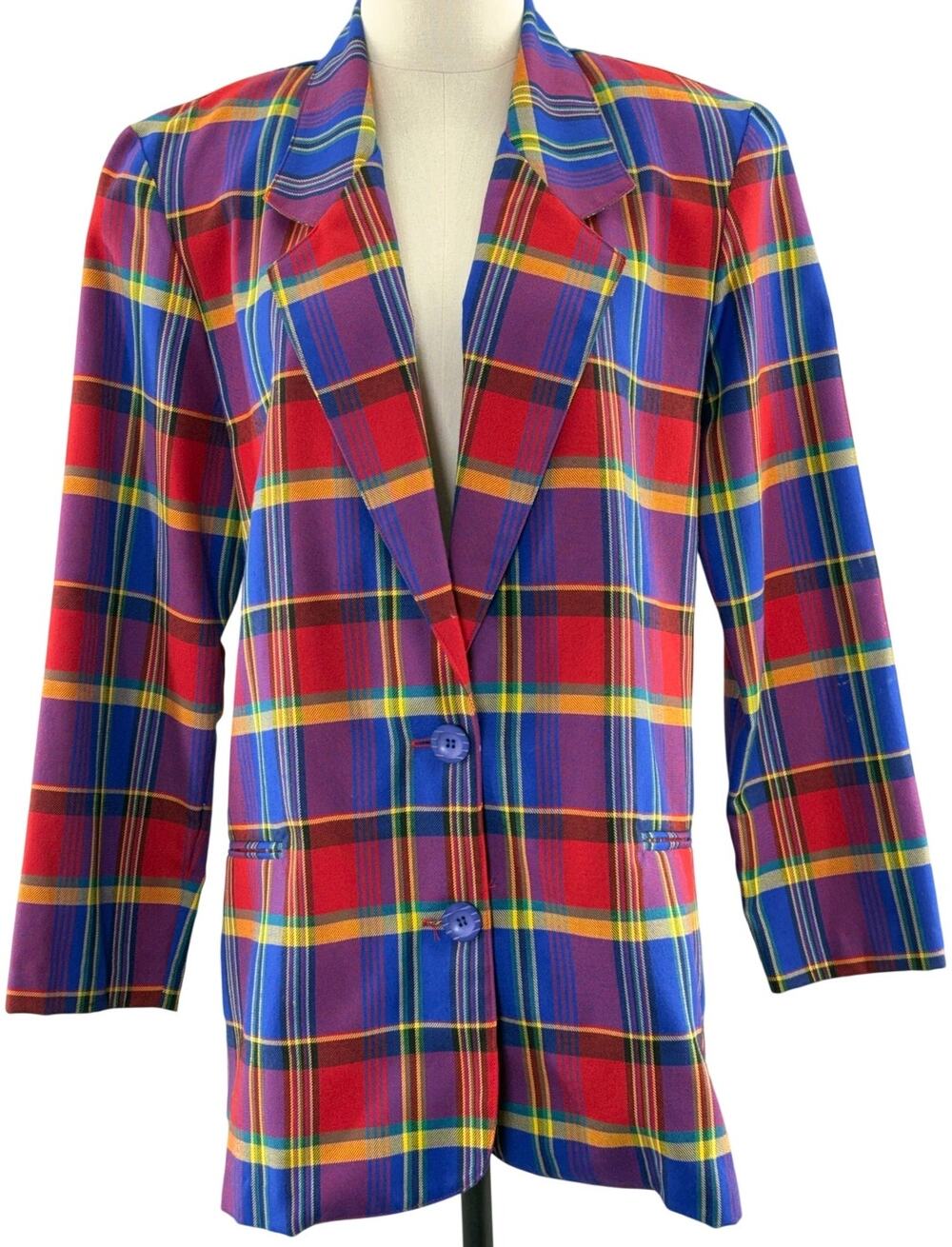 Vintage 90s Women's 10 Ellen Figg Plaid Tartan Blazer Jacket USA Made 40" Chest